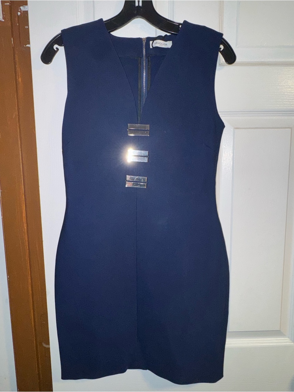 Thierry Mugler Navy Sheath Dress with Silver Accent